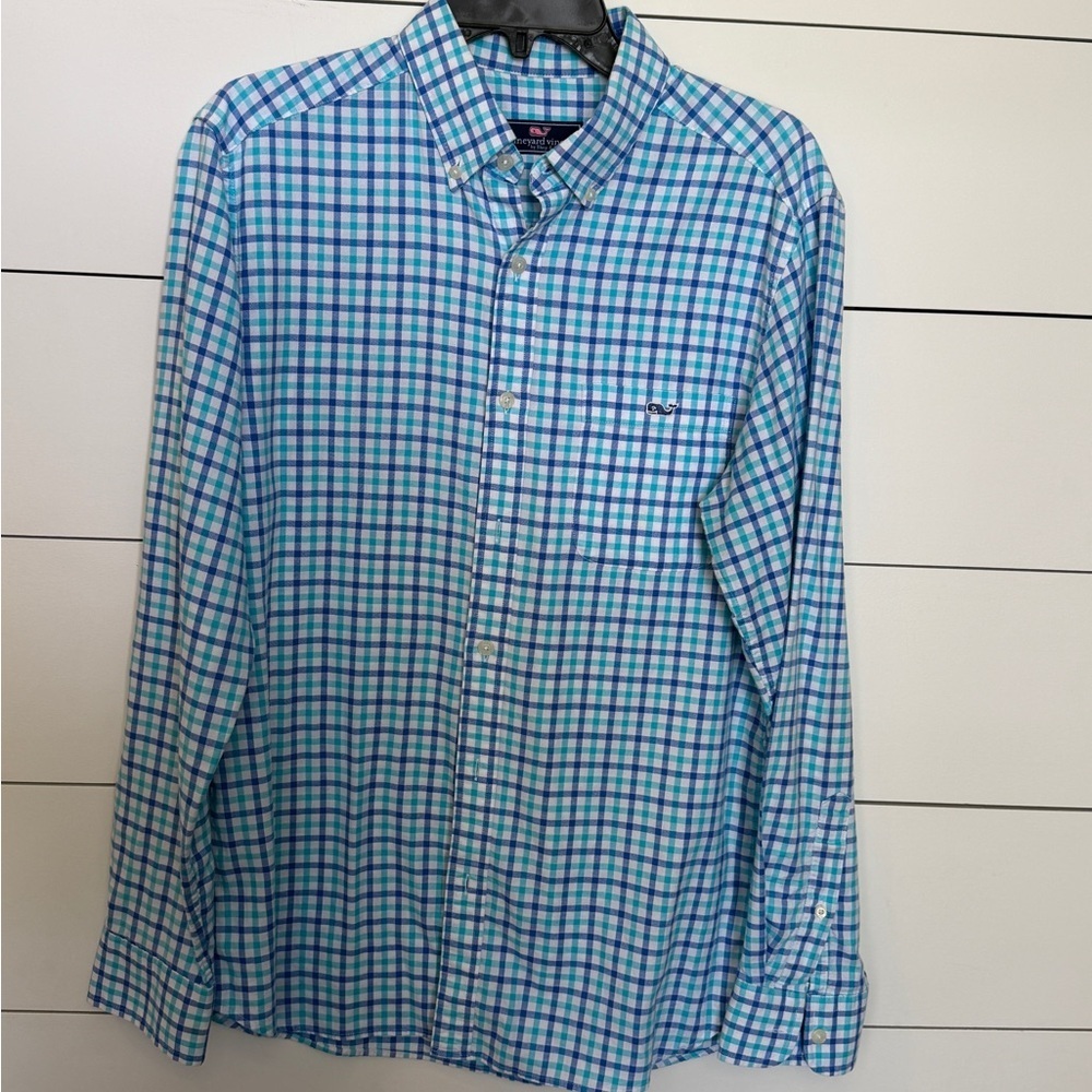 Vineyard Vines Blue & Teal Plaid Button-Down Shirt - Picture 3 of 6